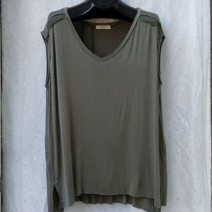 A.GAIN Sleeveless Olive Green Shell V-Neck Tank Top Plus 3X NEW Summer